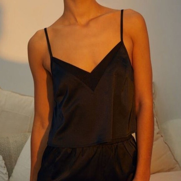 Love By Lottie Black Mesh Inset Satin Lingerie Lounge Cami Tank Top PacSun Small - Picture 2 of 7